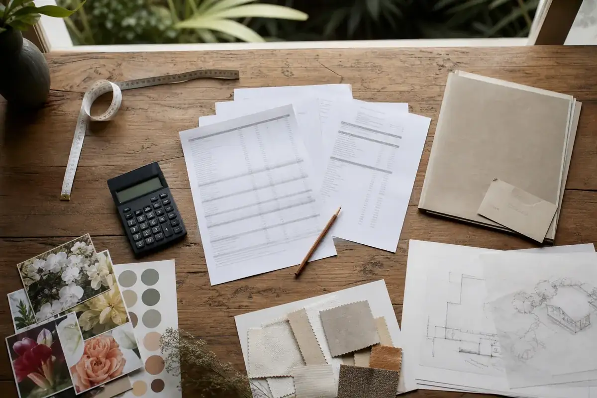 event budget and materials planning flat-lay