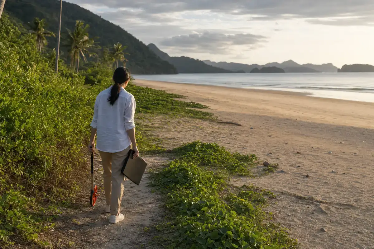 venue access and route scouting concept on the Nacpan coast, Palawan