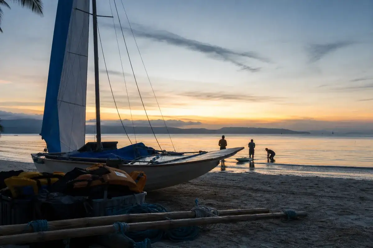  dawn sailing preparation concept at Bulabog Beach, Boracay