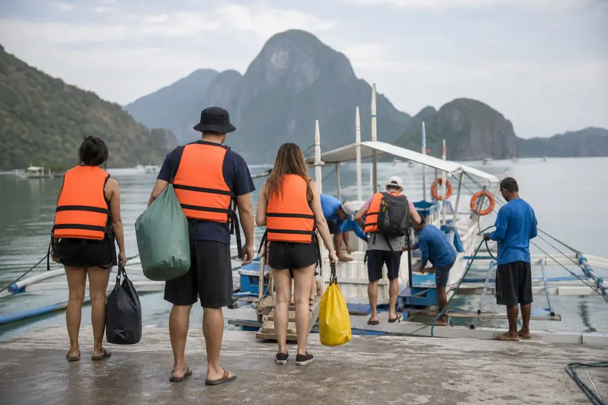 guest boat-transfer preparation concept in Bacuit Bay, Palawan