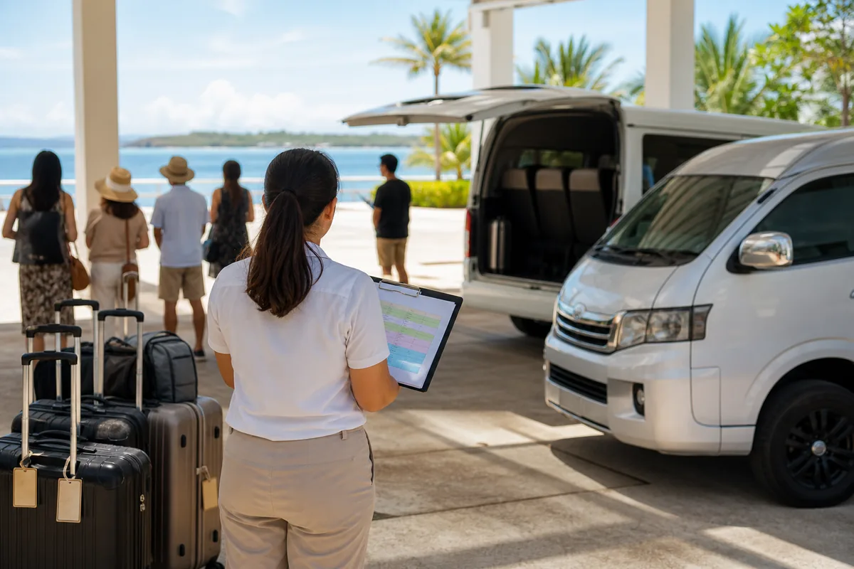AI-generated guest transport coordination concept at a Philippines island arrival