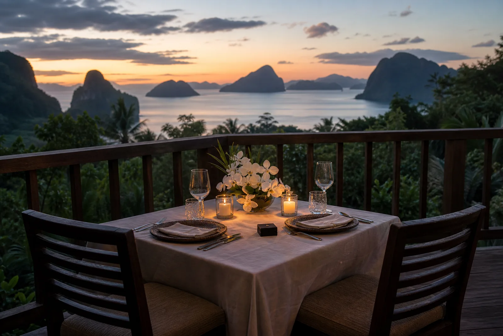 private proposal dinner concept overlooking Bacuit Bay in Palawan