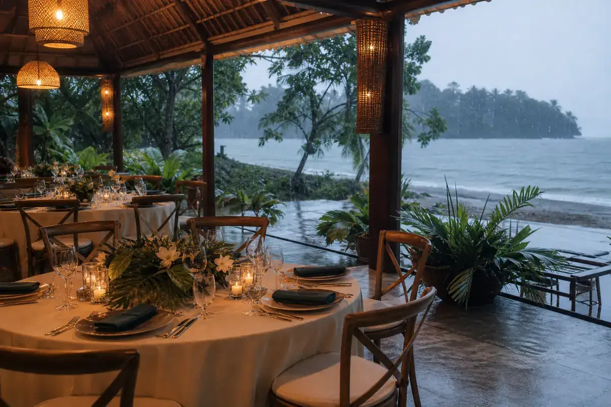  covered pavilion concept illustrating a rain Plan B for an island event