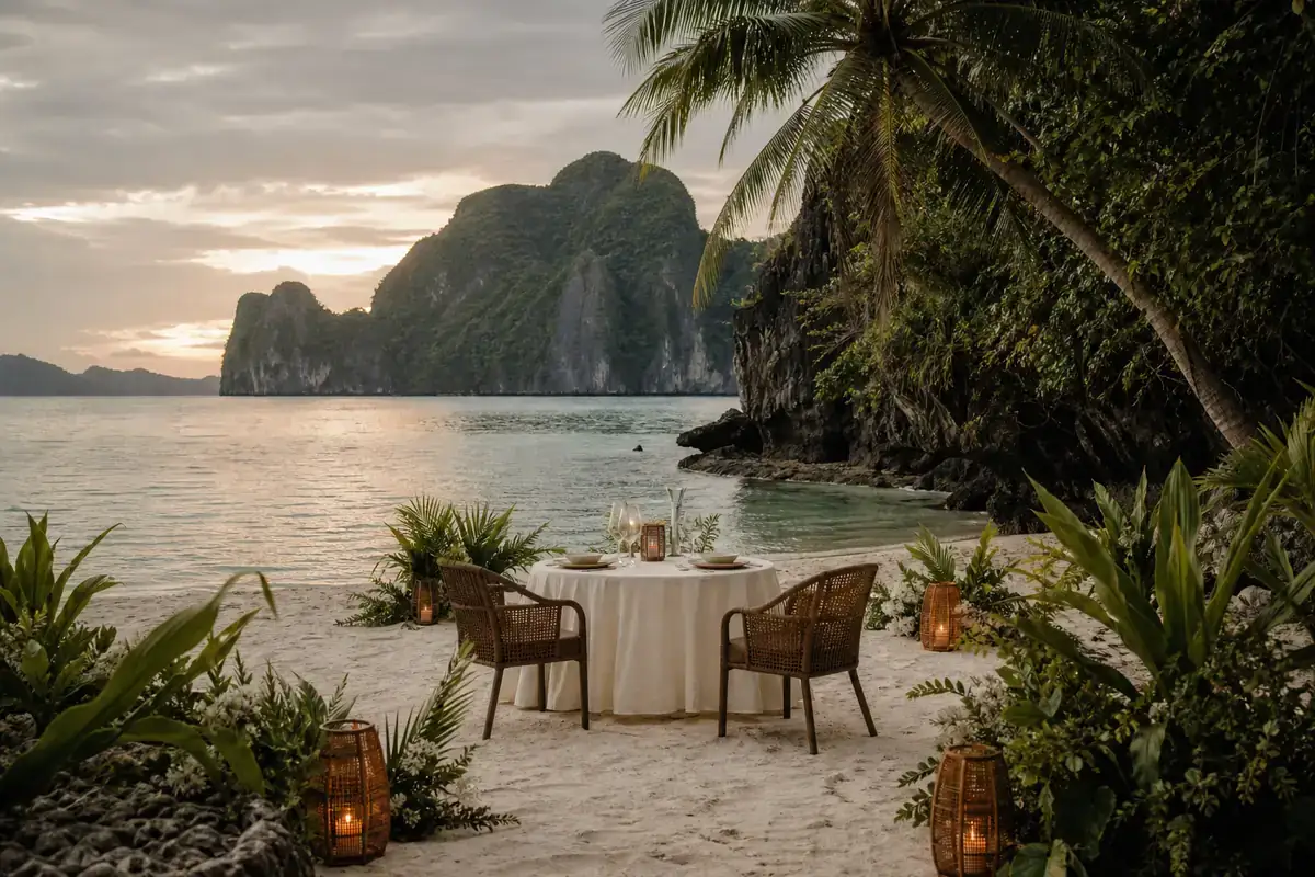  private dinner concept in an El Nido coastal setting
