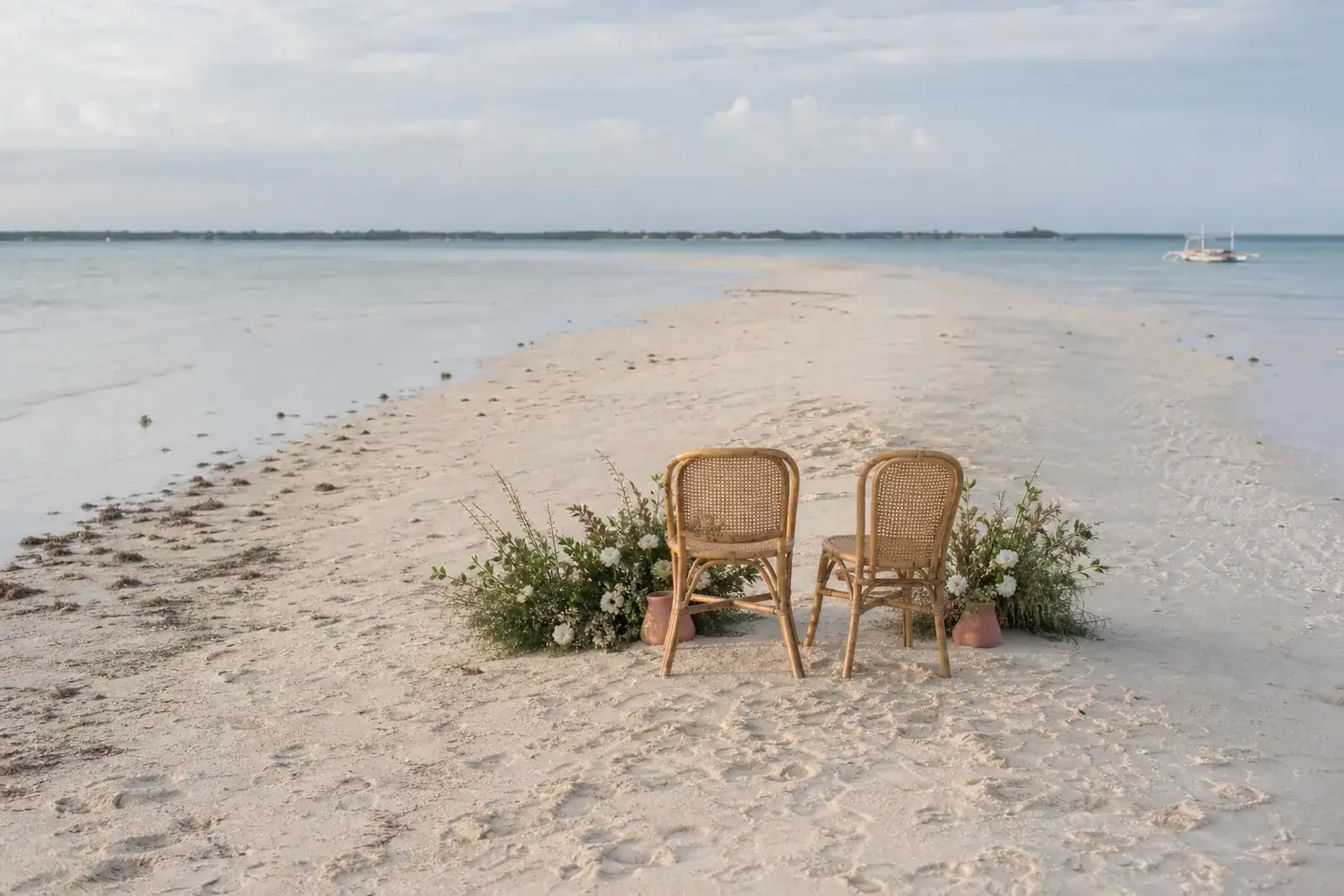 private sandbar ceremony concept near Panglao timed for low tide